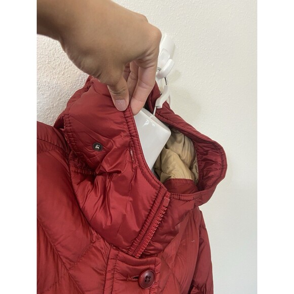 Abercrombie Fitch Down Quilted Jacket Medium Burgundy Womens Hooded Long Button - Picture 4 of 16